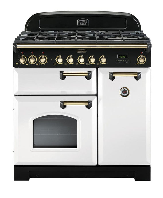 Rangemaster Classic Deluxe 90 | Dual Fuel | White | Brass Trim | CDL90DFFWH/B