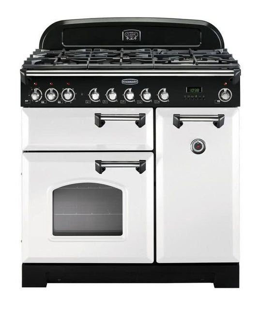 Rangemaster Classic Deluxe 90 | Dual Fuel | White | Chrome Trim | CDL90DFFWH/C