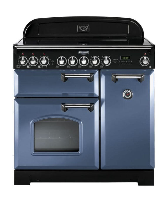 ceramic rangemaster classic deluxe 90 in stone blue with chrome trim