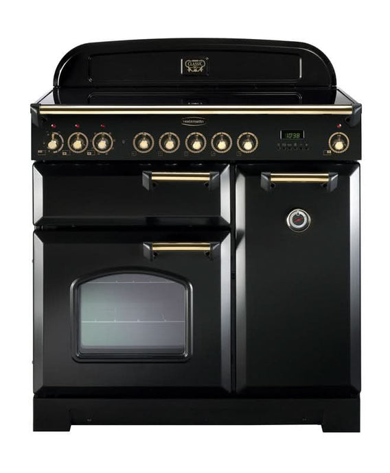 ceramic rangemaster classic deluxe 90 in black with brass trim