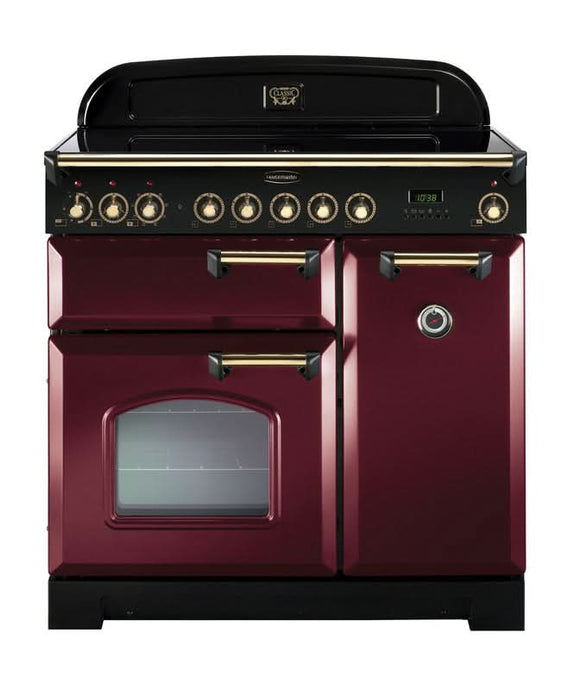 ceramic rangemaster classic deluxe 90 in cranberry with brass trim