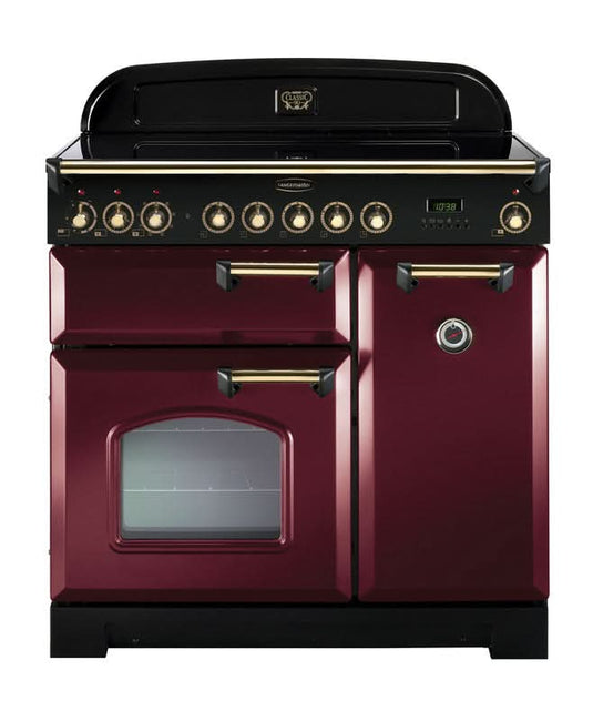 ceramic rangemaster classic deluxe 90 in cranberry with brass trim