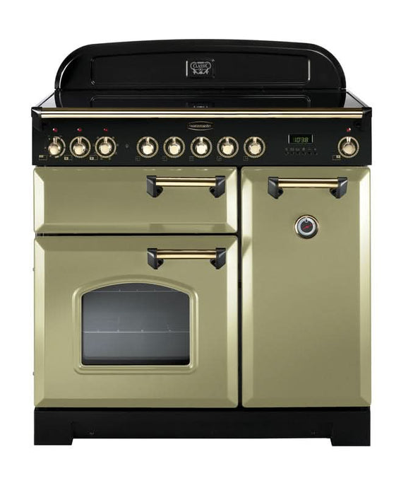 ceramic rangemaster classic deluxe 90 in olive green with brass trim