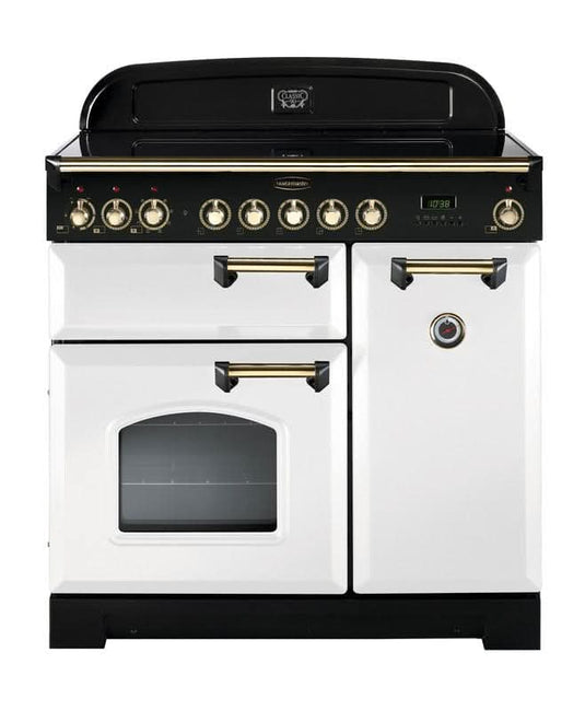 ceramic rangemaster classic deluxe 90 in white with brass trim