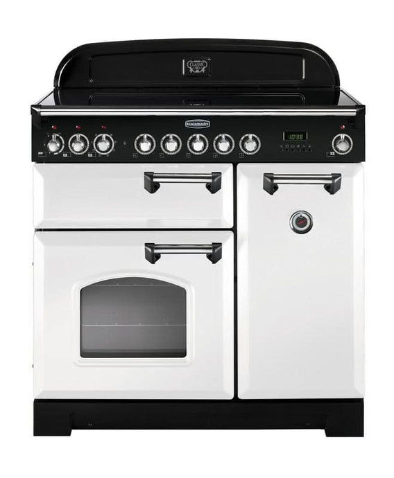 ceramic rangemaster classic deluxe 90 in white with chrome trim