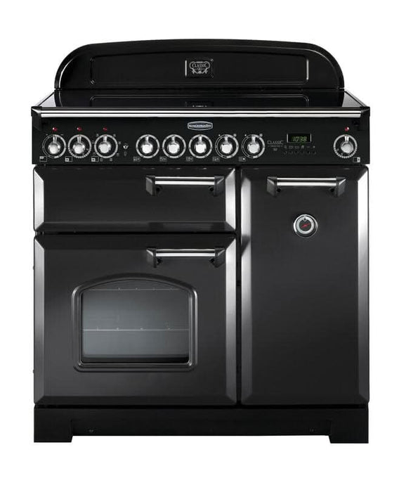 ceramic rangemaster classic deluxe 90 in charcoal black with chrome trim