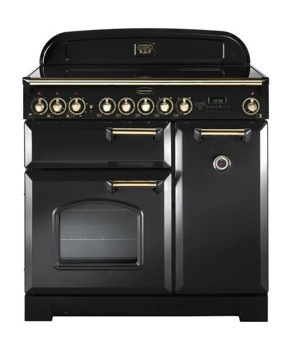 ceramic rangemaster classic deluxe 90 in charcoal black with brass trim