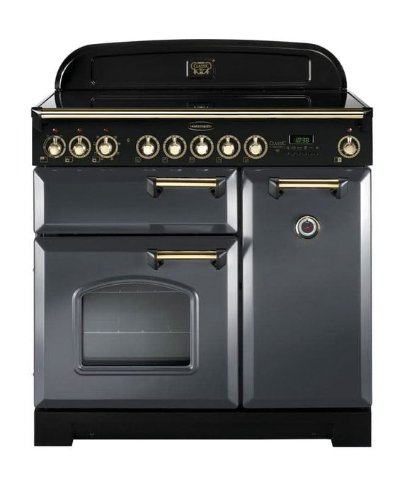 induction rangemaster classic deluxe 90 in slate with brass trim