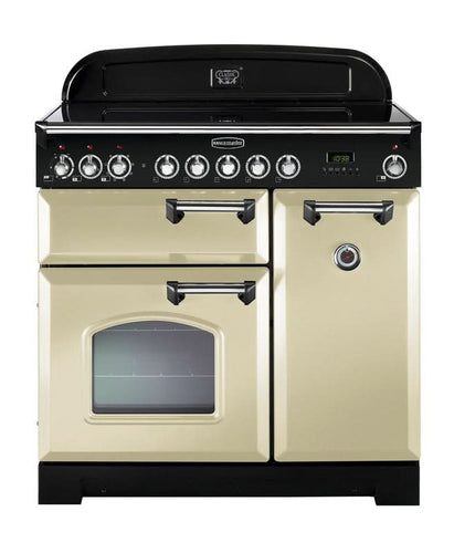 induction rangemaster classic deluxe 90 in cream with chrome trim