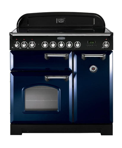 induction rangemaster classic deluxe 90 in blue with chrome trim