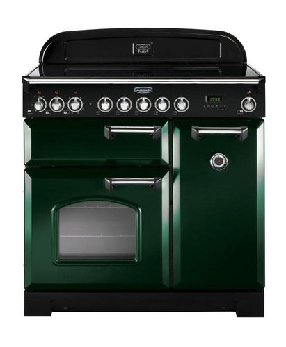 induction rangemaster classic deluxe 90 in green with chrome trim