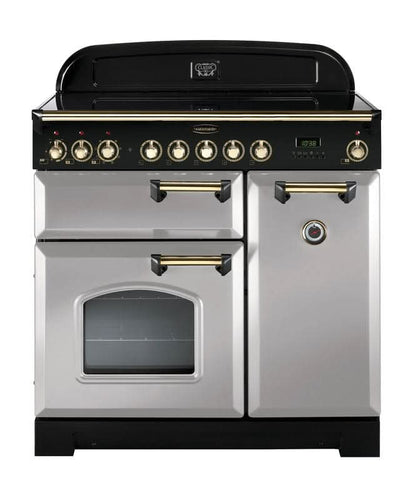 induction rangemaster classic deluxe 90 in royal pearl with brass trim