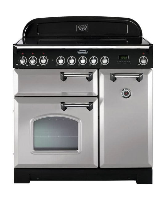 induction rangemaster classic deluxe 90 in royal pearl with chrome trim