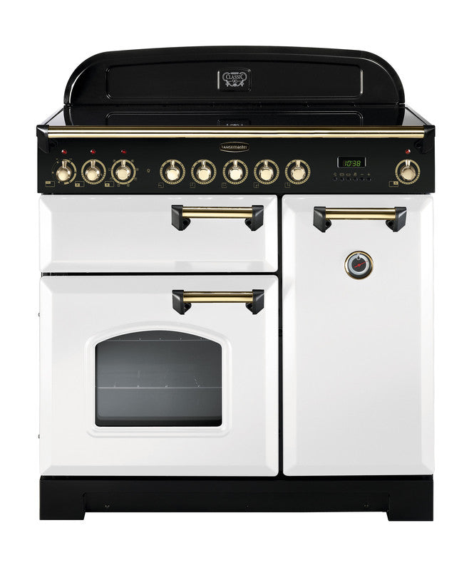 Load image into Gallery viewer, Rangemaster Classic Deluxe 90 | Induction | White | Brass Trim | CDL90EIWH/B
