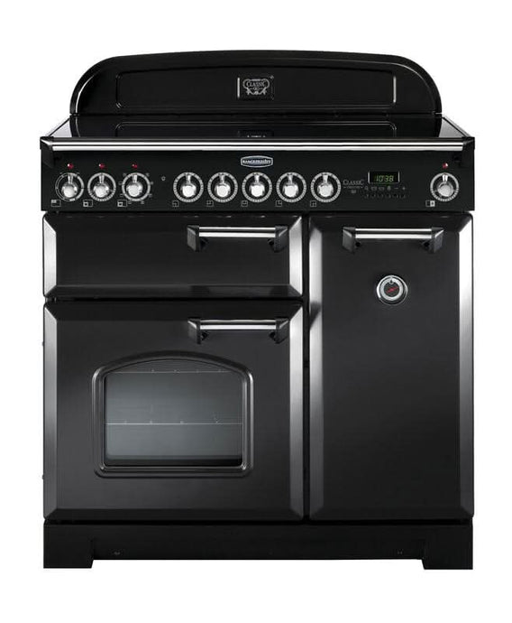 induction rangemaster classic deluxe 90 in charcoal black with chrome trim