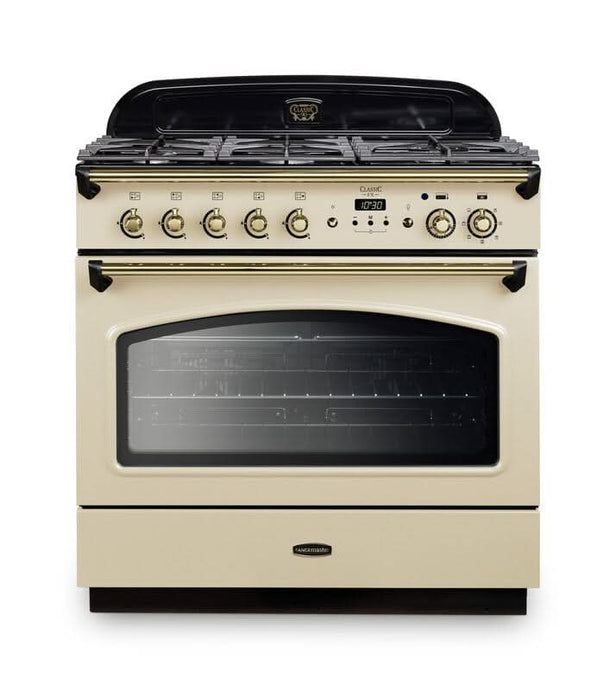 dual fuel rangemaster classis fx 90 in cream with brass trim