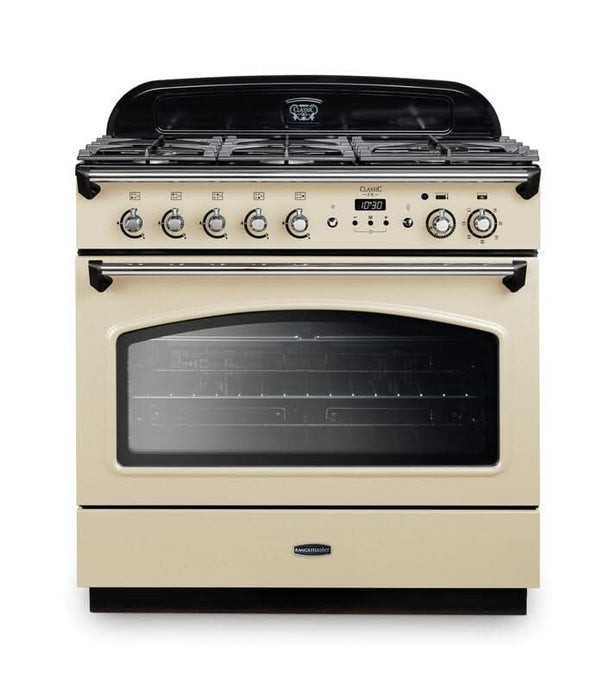 dual fuel rangemaster classic fx 90 in cream with chrome trim