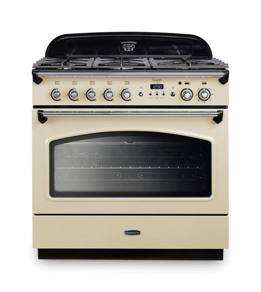 dual fuel rangemaster classic fx 90 in cream with chrome trim