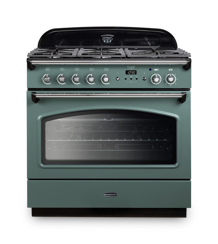 Load image into Gallery viewer, Rangemaster Classic FX 90 | Dual Fuel | Mineral Green | Chrome Trim | CLAS90FXDFFMG/C
