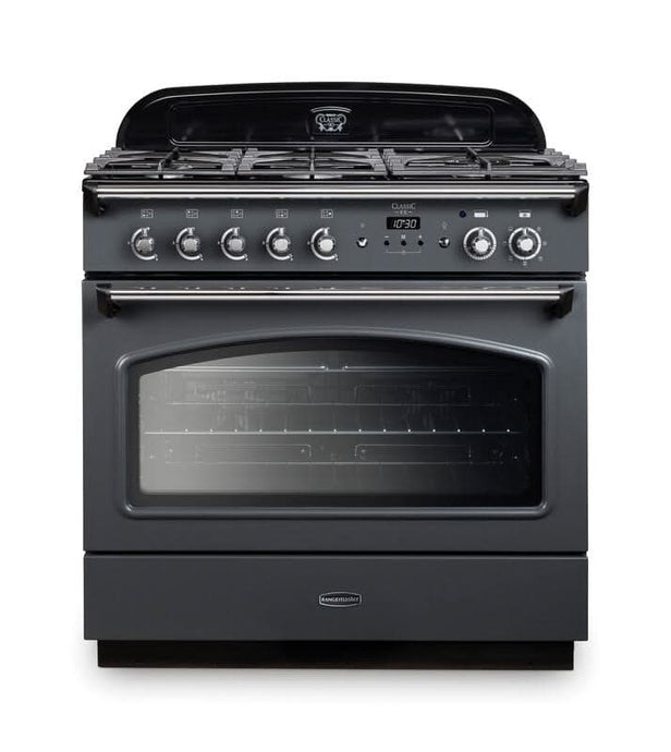 dual fuel rangemaster classic FX 90 in slate with chrome trim