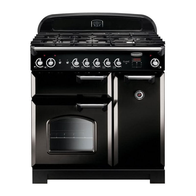 Rangemaster Classic 90 | Dual Fuel | Black | Chrome Trim | CLA90DFFBL/C