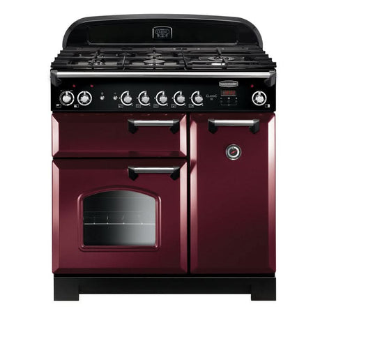 Rangemaster Classic 90 | Dual Fuel | Cranberry | Chrome Trim | CLA90DFFCY/C