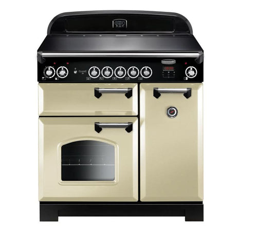 cream rangemaster with chrome trim and induction hob