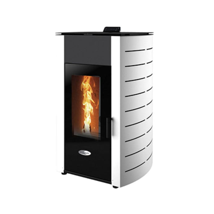 stanley solis K1700+ 14kw wood pellet boiler in white, curved