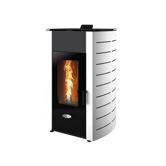 stanley solis K2300+ 18.8kw wood pellet boiler in white, curved