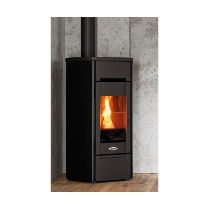 kalor 98 cast iron 10d ductable wood pellet stove in black, 10kw