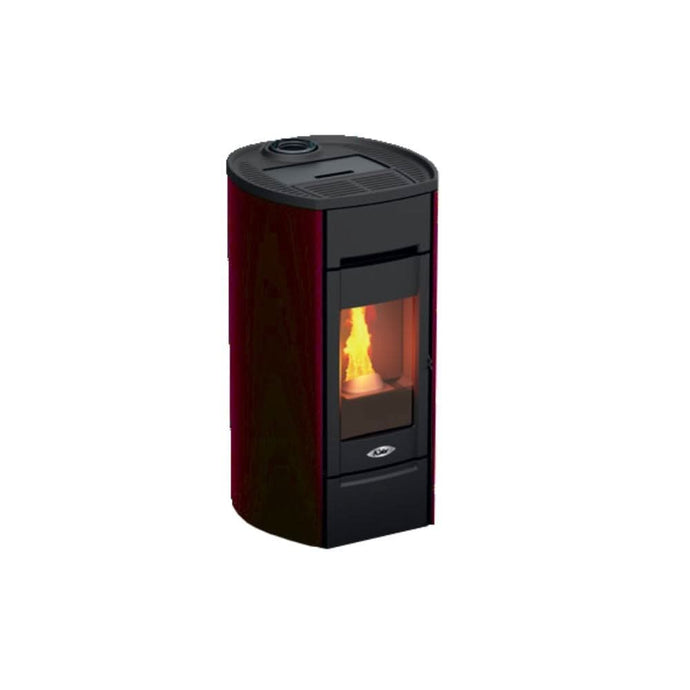 kalor 98 cast round 10d ductable wood pellet stove in red, 10kw