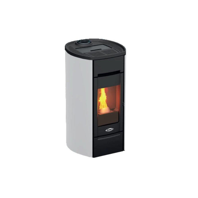 kalor 98 cast round 10d ductable wood pellet stove in white, 10kw