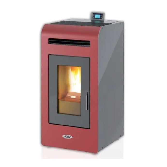 kalor fabia 12 ductable wood pellet stove in red, 12kw