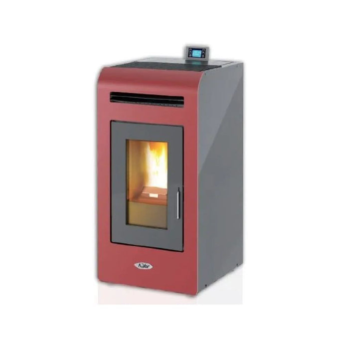 kalor fabia 12d ductable wood pellet stove in red, 12kw
