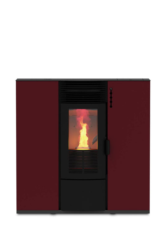 kalor quadra 12d ductable slim wood pellet stove in red, 12kw