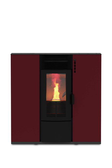 kalor quadra 8d ductable slim wood pellet stove in red, 8kw