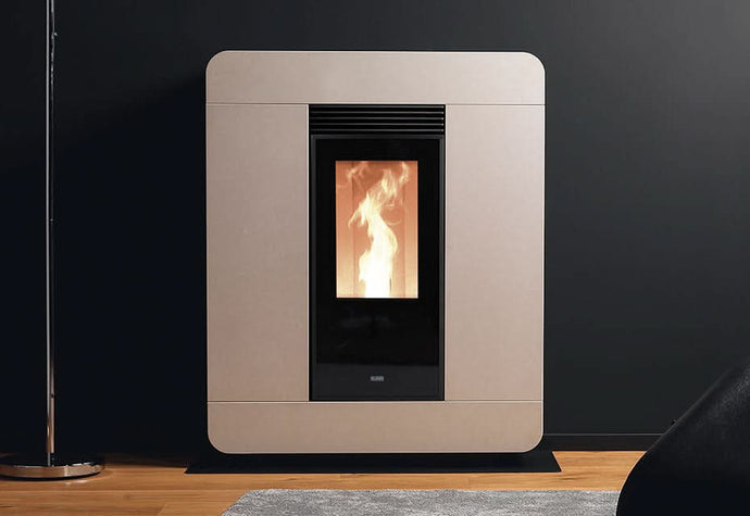 klover astra steel wood pellet stove in ivory, 9.7kw