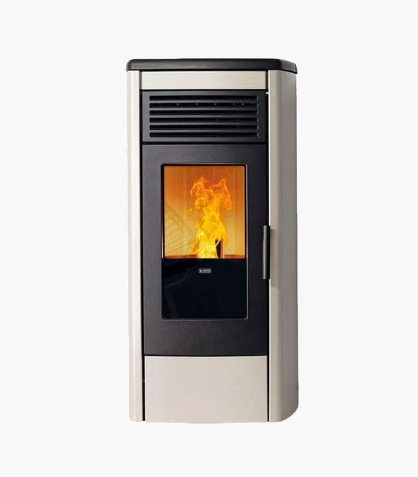 klover aura 100 multi air wood pellet stove in ivory, 10.3kw