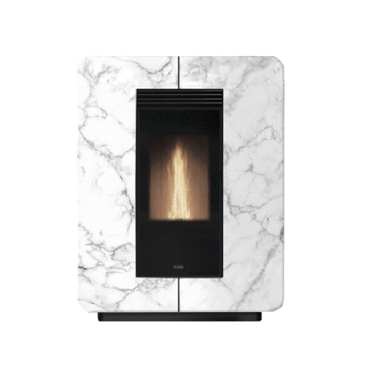 klover astra multi air stone wood pellet stove in white marble, 9.7kw
