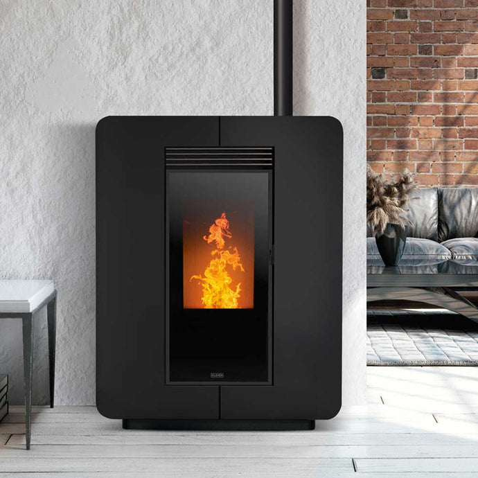 klover astra turbo steel wood pellet stove in matt black, 9.7kw