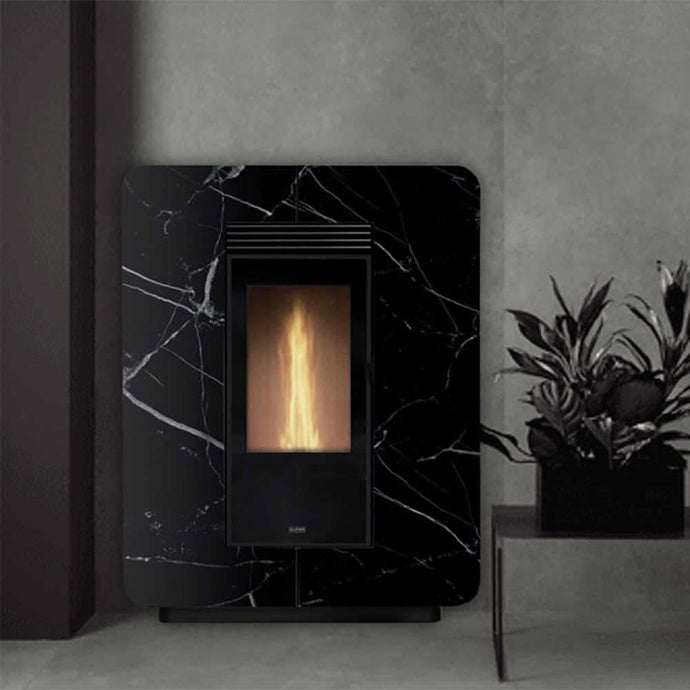 klover astra turbo stone wood pellet stove in black marble, 9.7kw