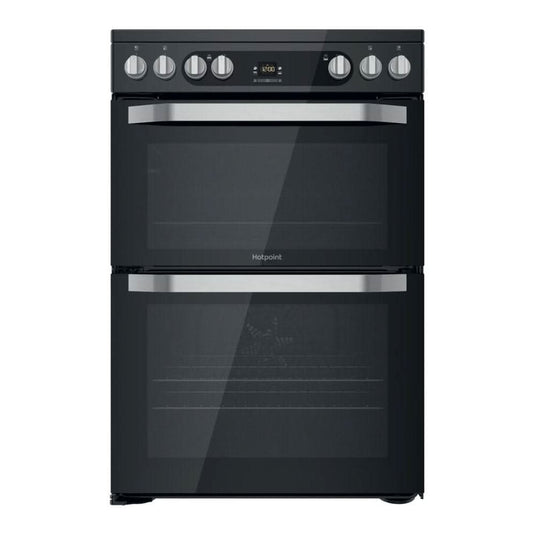 black and stainless steel ceramic cooker with double oven