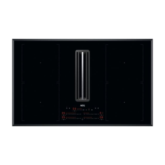 black glass induction hob with a vent in the middle