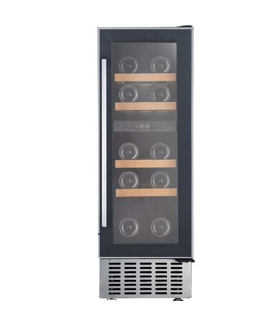 black and stainless steel wine cooler