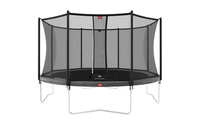 regular grey trampoline with safety net