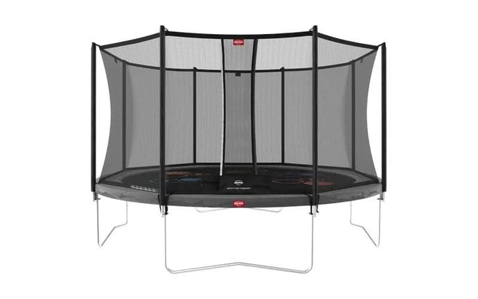 regular grey trampoline with safety net