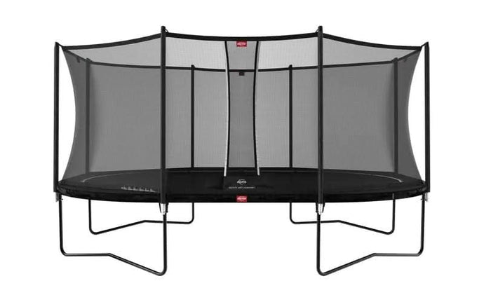regular black trampoline with safety net