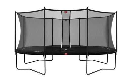 regular black trampoline with safety net