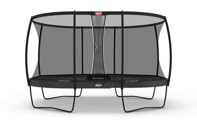 regular grey trampoline with safety net
