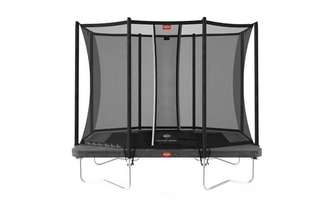 regular grey rectangular trampoline with safety net